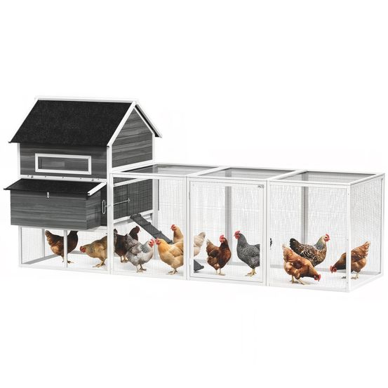 Poulailler bois 347 x 160 x 150 cm gris foncé pour 4 à 6 poules avec grand enclos