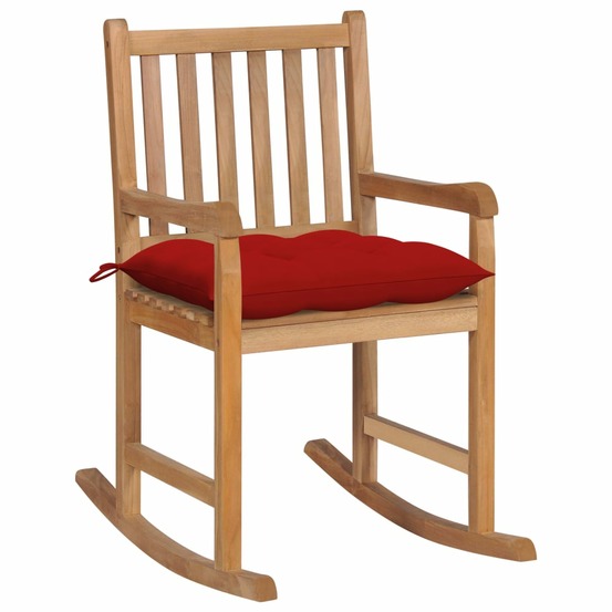Chaise à bascule avec coussin rouge bois de teck solide