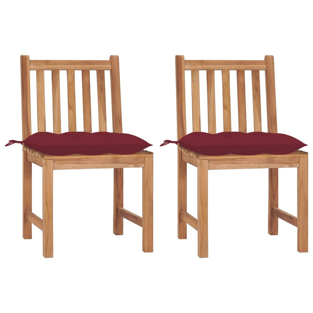 Chaises de jardin lot de 2 avec coussins bois de teck massif