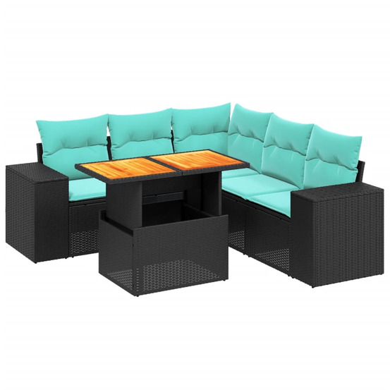 Salon de jardin 6 pcs avec coussins noir résine tressée