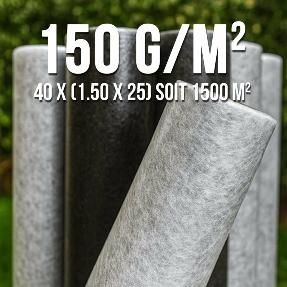 1500m2 lot de 40 rouleaux de géotextile 150grs 1.5mx25m