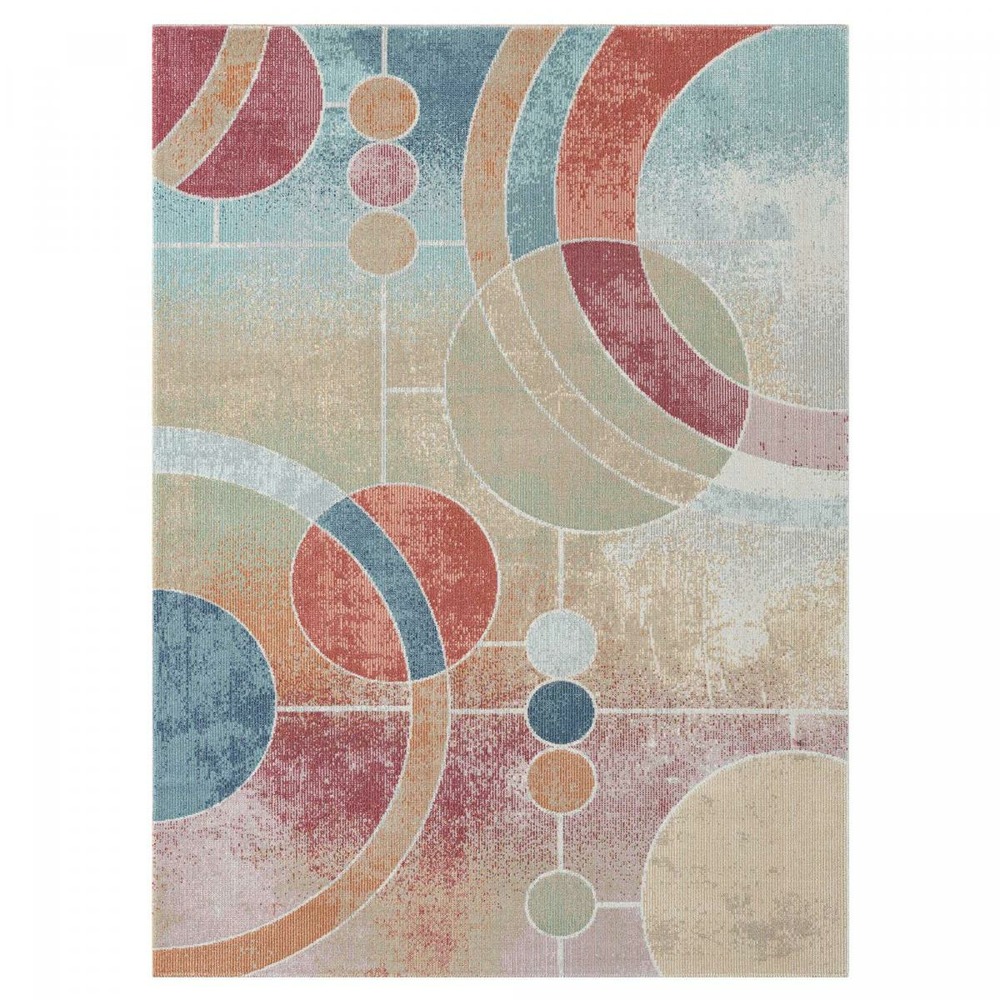 Tapis extérieur 160x220 tissé kilim vert et bleu soyeux a