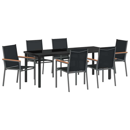 Ensemble de salle à manger pour jardin 7 pcs noir