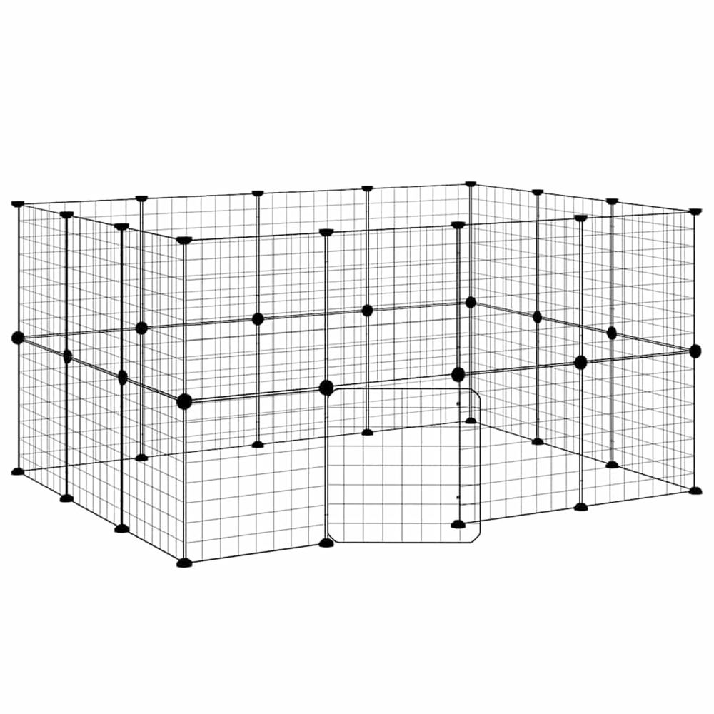Cage animaux de compagnie à 28 panneaux et porte noir 140x105x70 cm