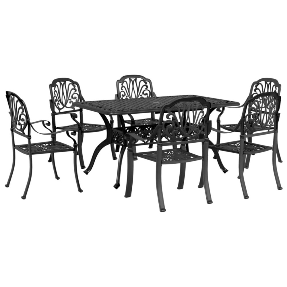 Ensemble à manger de jardin 7 pcs noir aluminium coulé