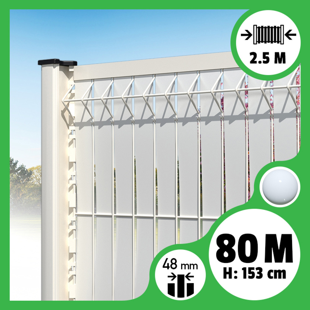 Kit 80m occultation lattes aluminium pour panneau rigide maille 55 - h 1m53 x 2m50 blanc