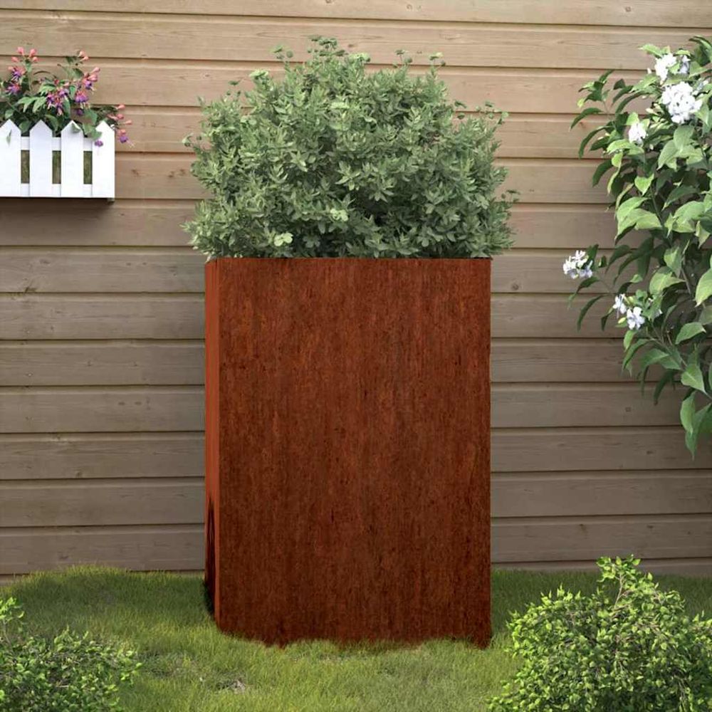 Très grande jardinière haute acier corten pour extérieur 52x48x75 cm