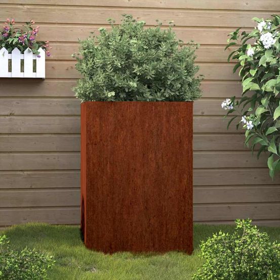 Très grande jardinière haute acier corten pour extérieur 52x48x75 cm