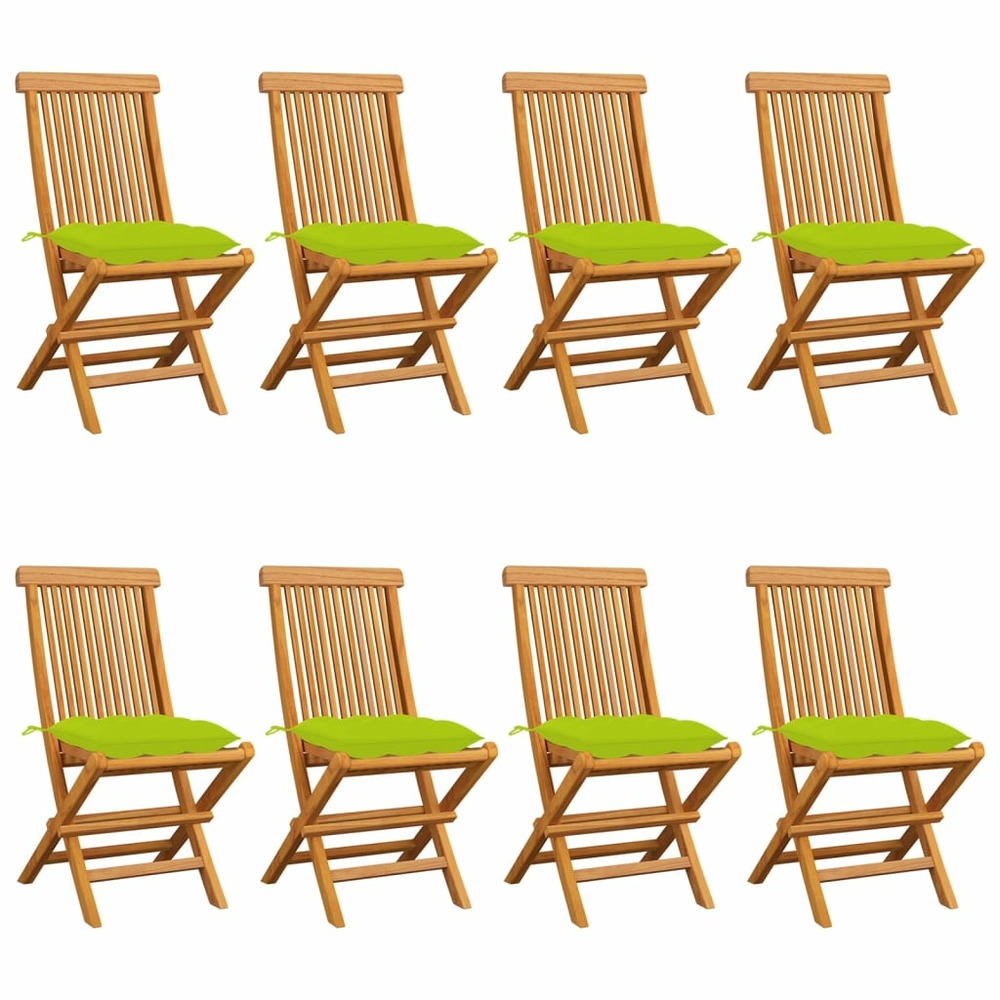 Chaises de jardin avec coussins vert vif lot de 8 teck massif