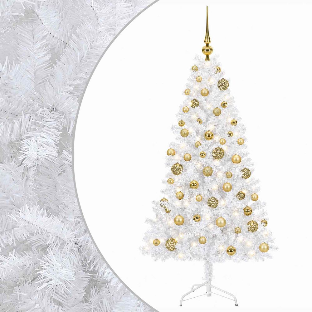 Sapin de noël artificiel avec boules 180 cm 300 led blanc chaud