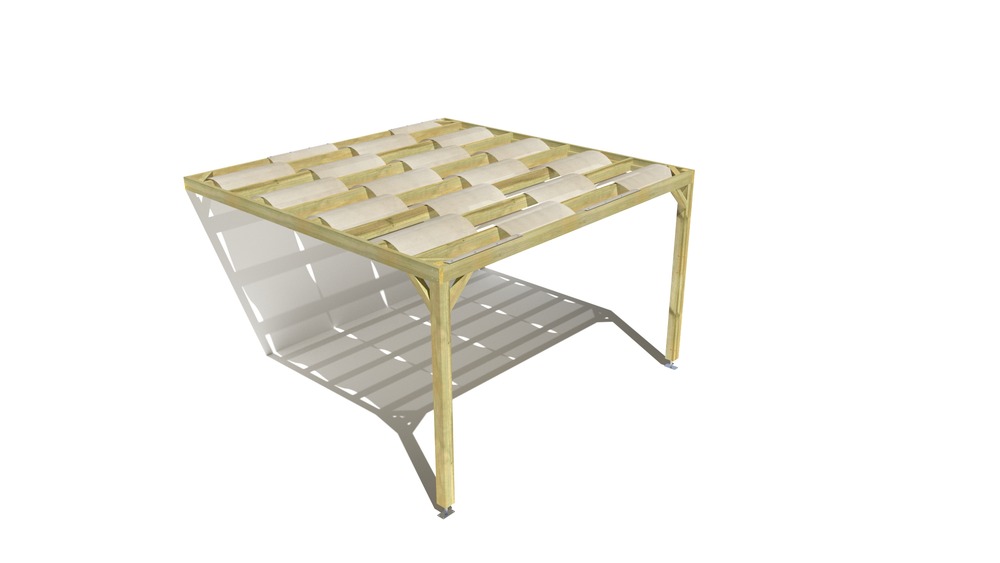 Pergola bois • 4m x 4m • adossée • sens largeur • voilage semi-transparent inclus • livraison comprise