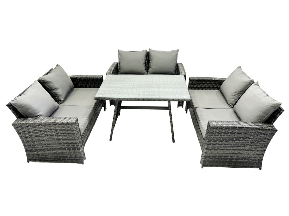 6 places ensemble de meubles de jardin avec table à manger rectangulaire canapé à deux places