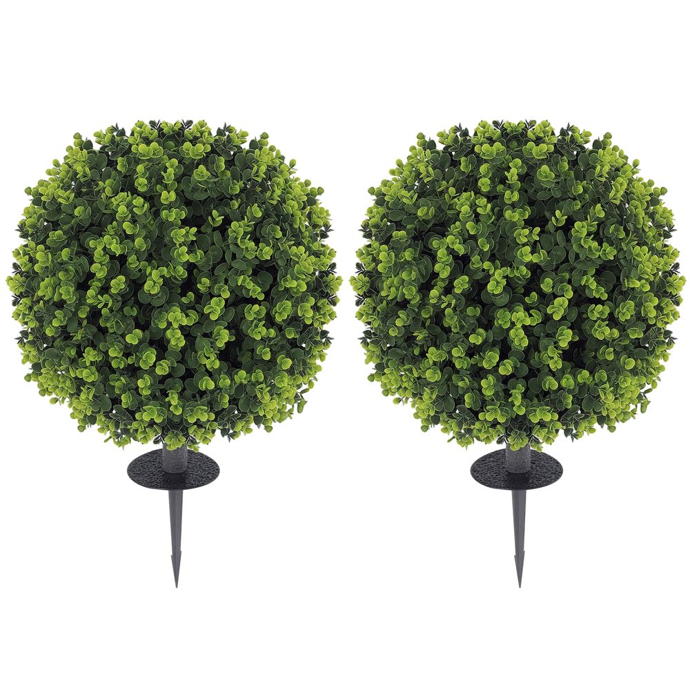 2 boules de buis artificielles pe aluminium ø40 cm vertes intérieur extérieur avec piquet