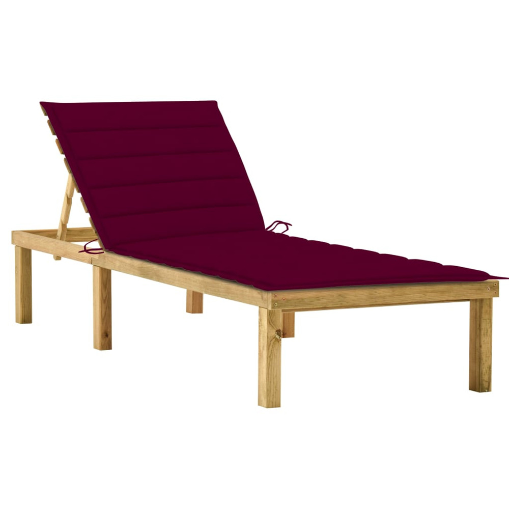 Chaise longue avec coussin bordeaux bois de pin imprégné bain de soleil