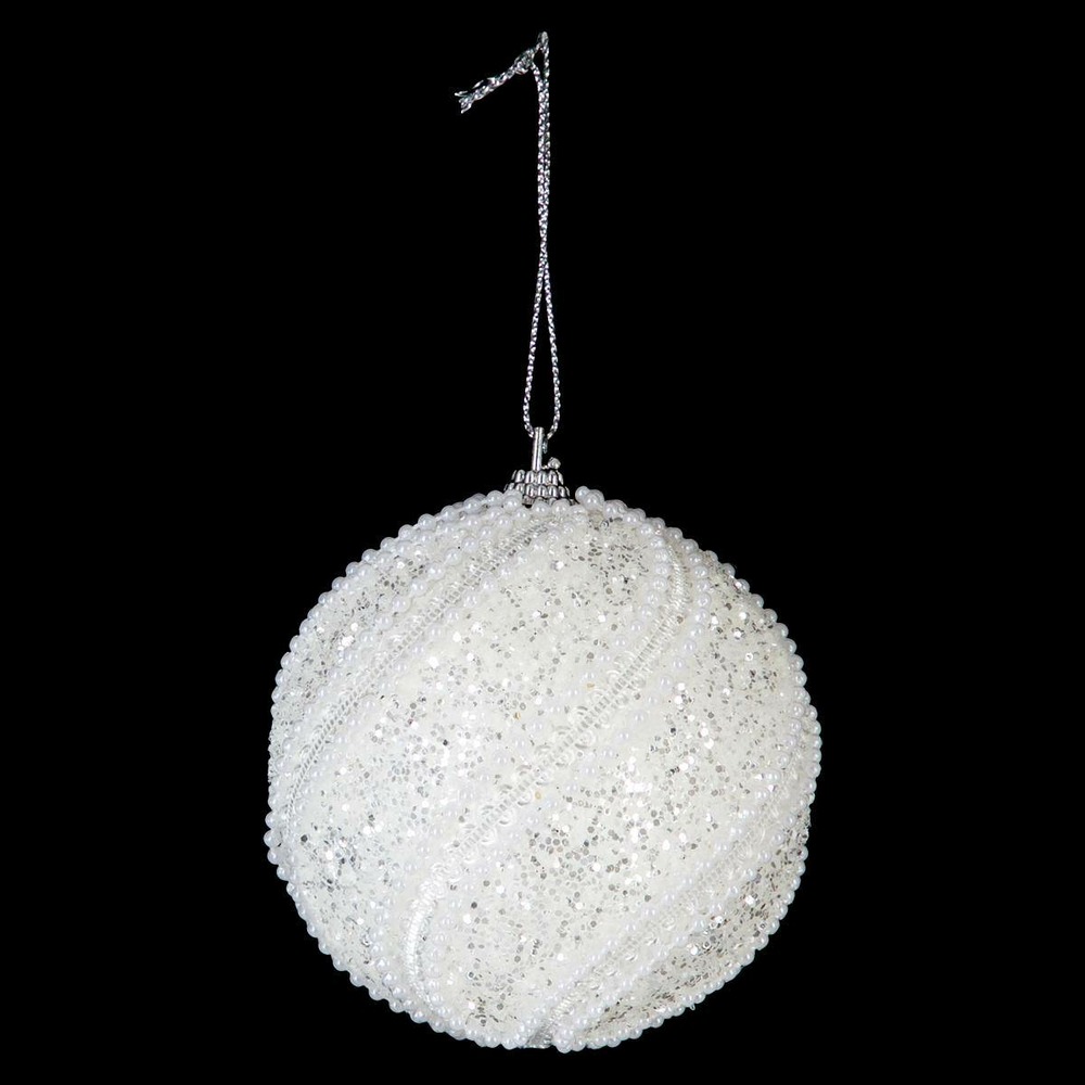 Boule avec perles pailletées d.8cm polystyrène assorti