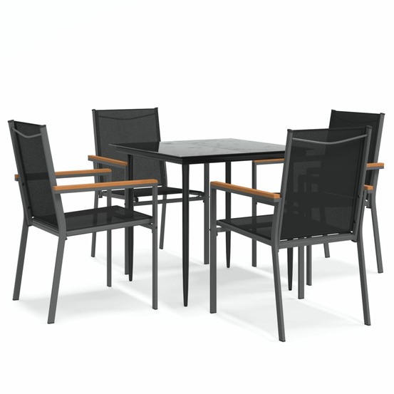 Ensemble à manger de jardin 5 pcs noir textilène et acier