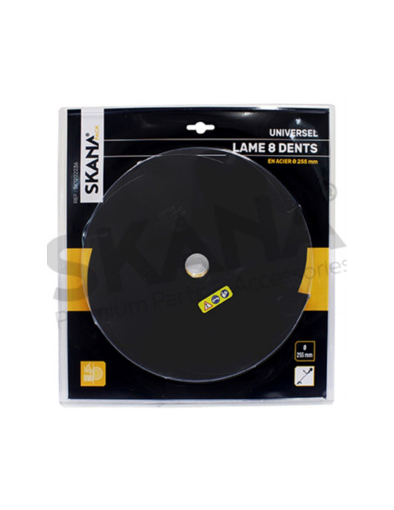 Lame en acier 8 dents ø : 255 mm alésage : 25,4 mm epaisseur : 1,8 mm pour débroussailleuses à partir de 35 cc.