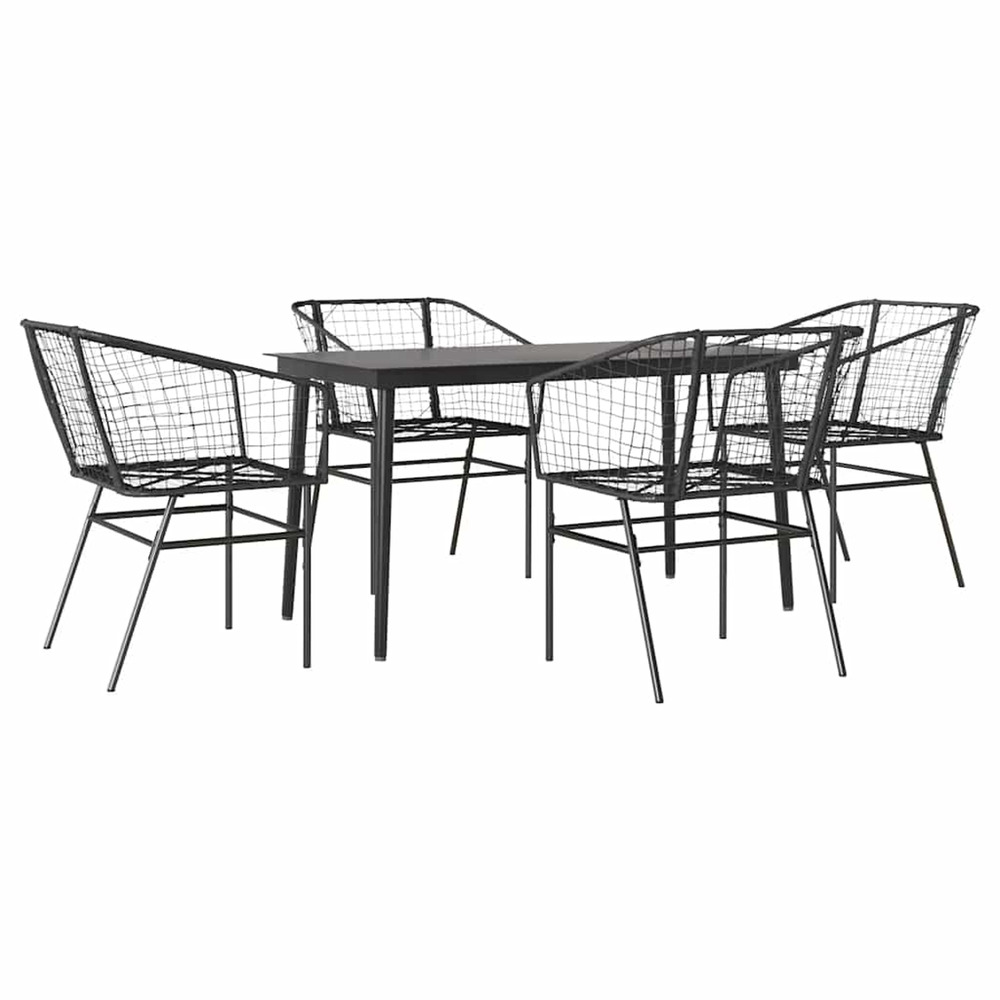 Ensemble à manger de jardin 5 pcs noir résine tressée verre