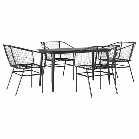 Ensemble à manger de jardin 5 pcs noir résine tressée verre