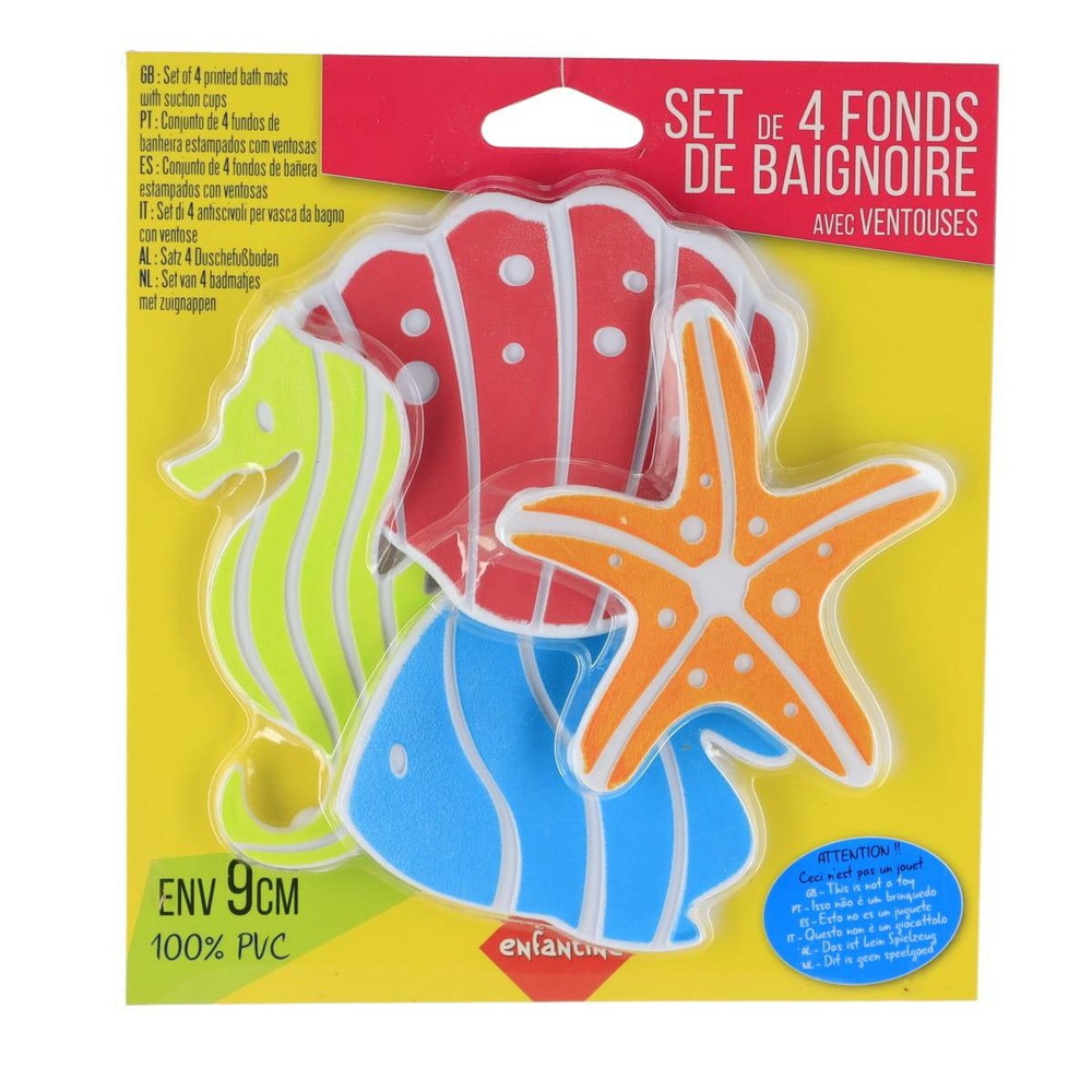 Set de 4 mini fond de douche poisson/etoile de mer/hyppocampe/coquillage - enfantine
