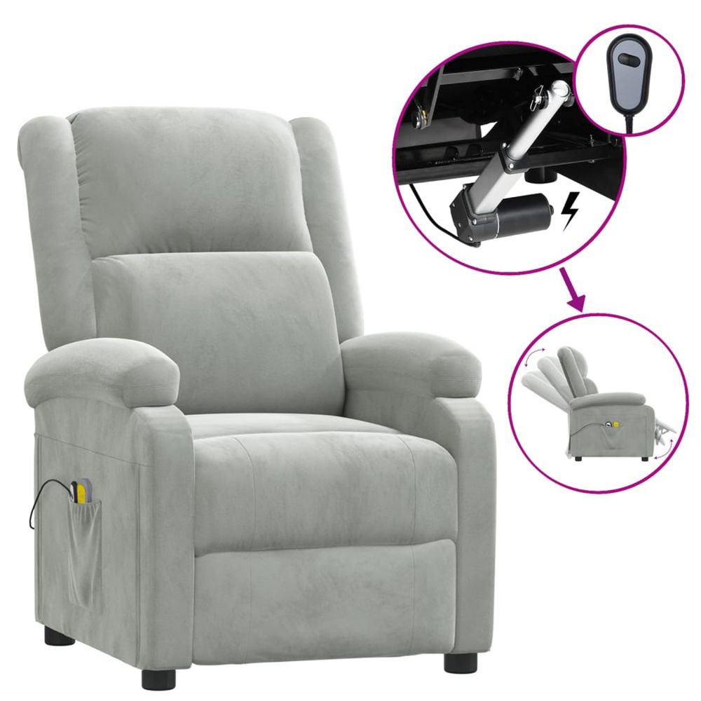 Fauteuil électrique de massage gris clair velours