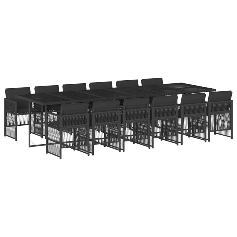 Ensemble à manger de jardin 13 pcs coussins noir résine tressée
