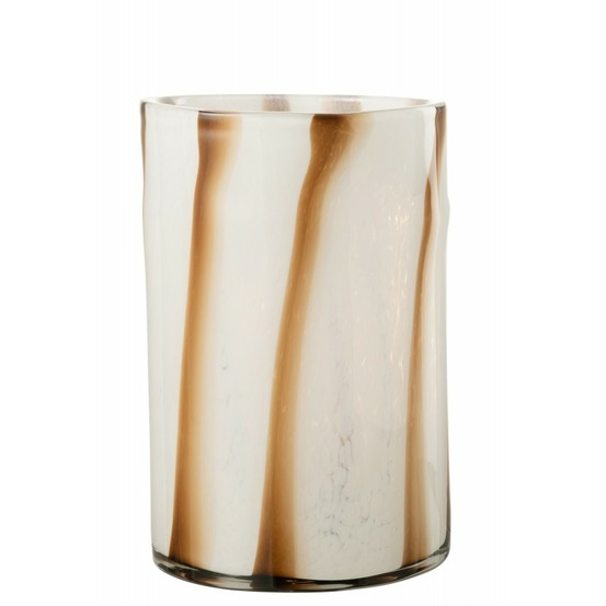 Photophore en verre blanc avec lignes marrons l20xl20xh30cm