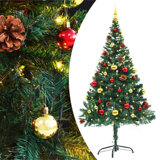 Sapin de noël pré-éclairé led avec boules pour intérieur extérieur vert 150 cm