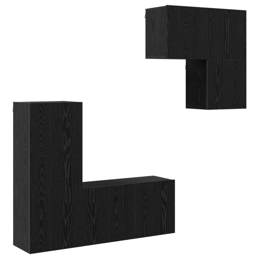 Meuble tv montage mural 4 pcs chêne noir bois d'ingénierie