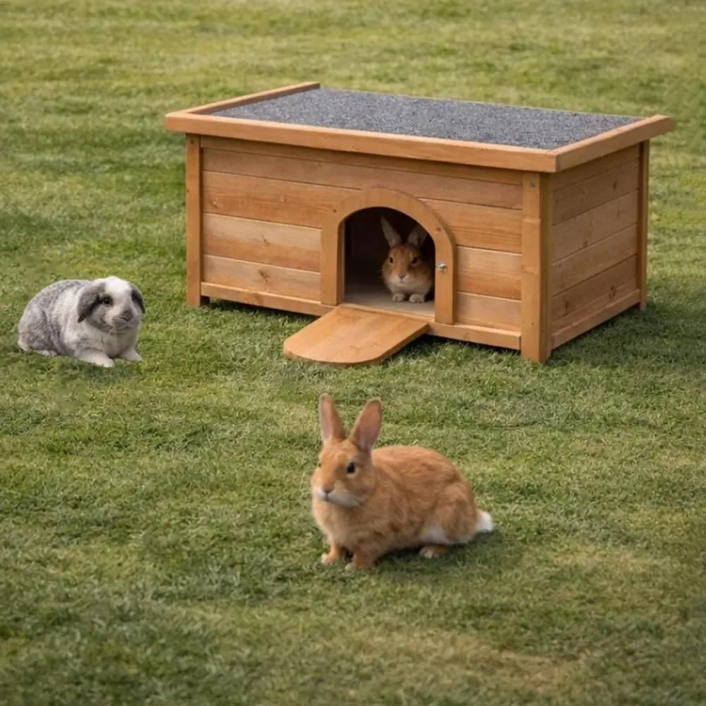 Clapier en bois d'épicéa pour lapin - 60x40x40 cm - naturel
