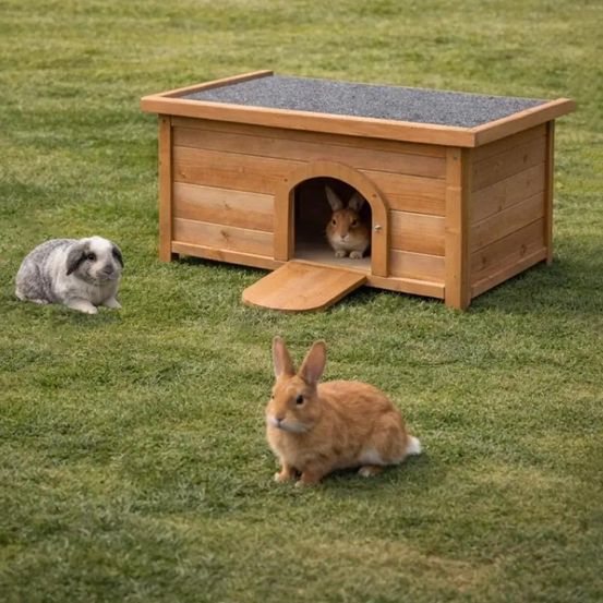 Clapier en bois d'épicéa pour lapin - 60x40x40 cm - naturel