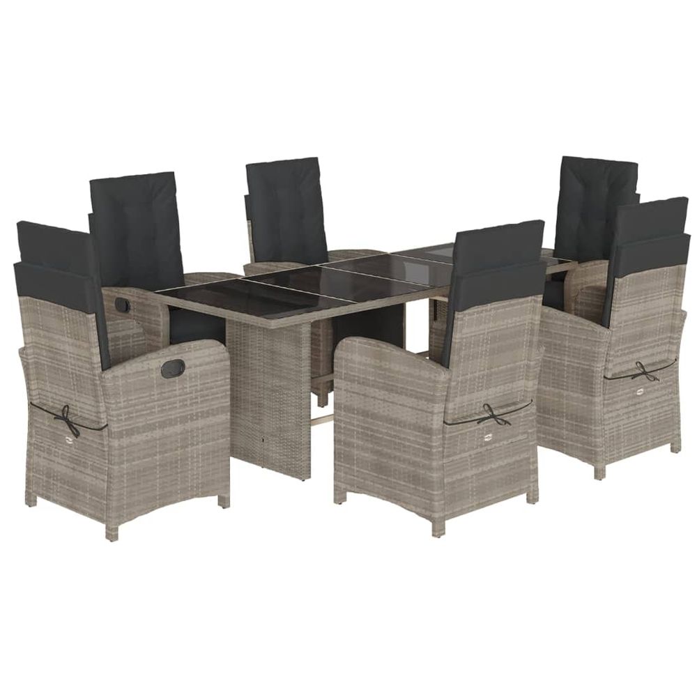 Ensemble à manger de jardin et coussins 7 pcs gris clair rotin