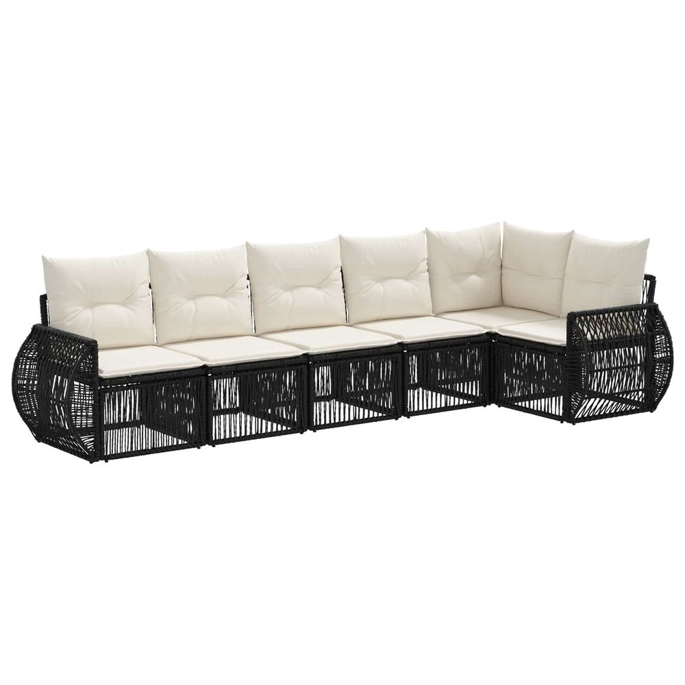 Ensemble de canapé de jardin 6 pc noir et blanc crème polyrotin