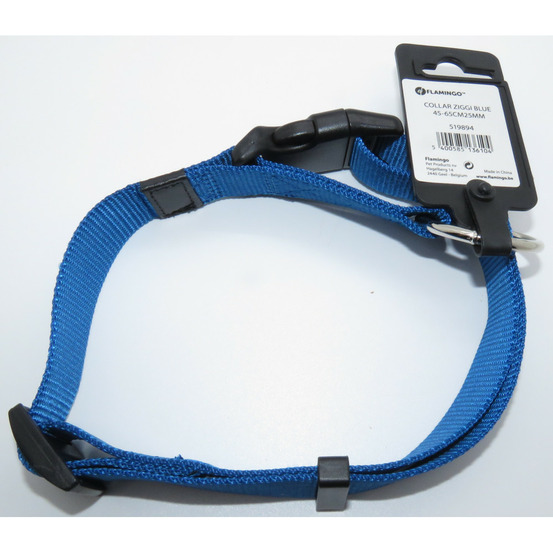 Collier ziggi bleu 45 -65 cm. 25 mm taille l pour chien.