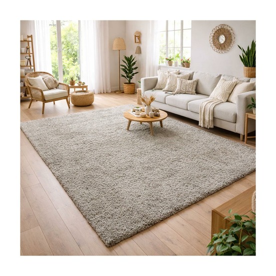 Tapis poils longs shaggy 140x200 rectangle tissé beige motif uni uni l