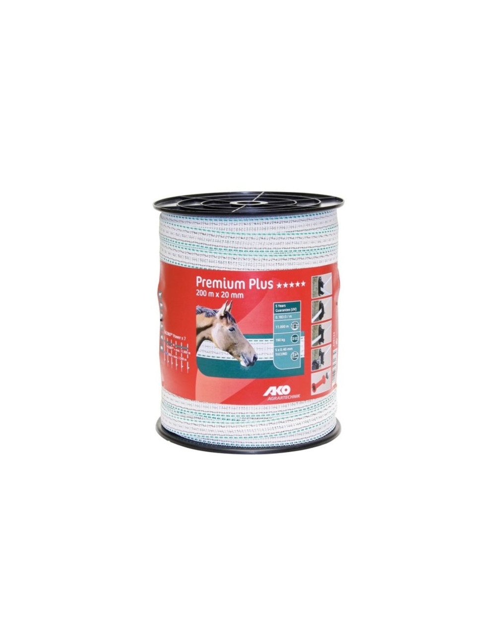 Ruban premium plus blanc/vert 20 mm 5 conducteurs, bobine 200 m