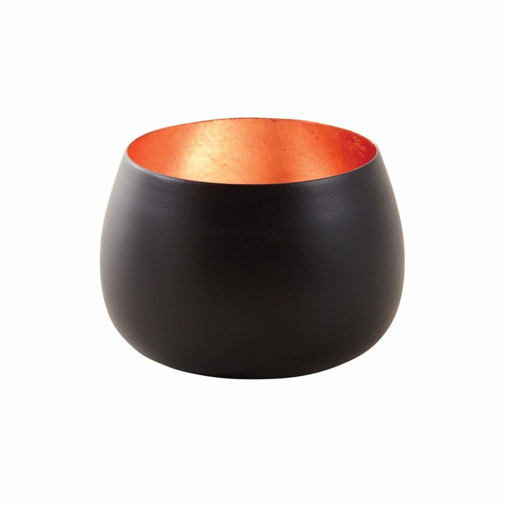 Photophore rond en métal noir et or