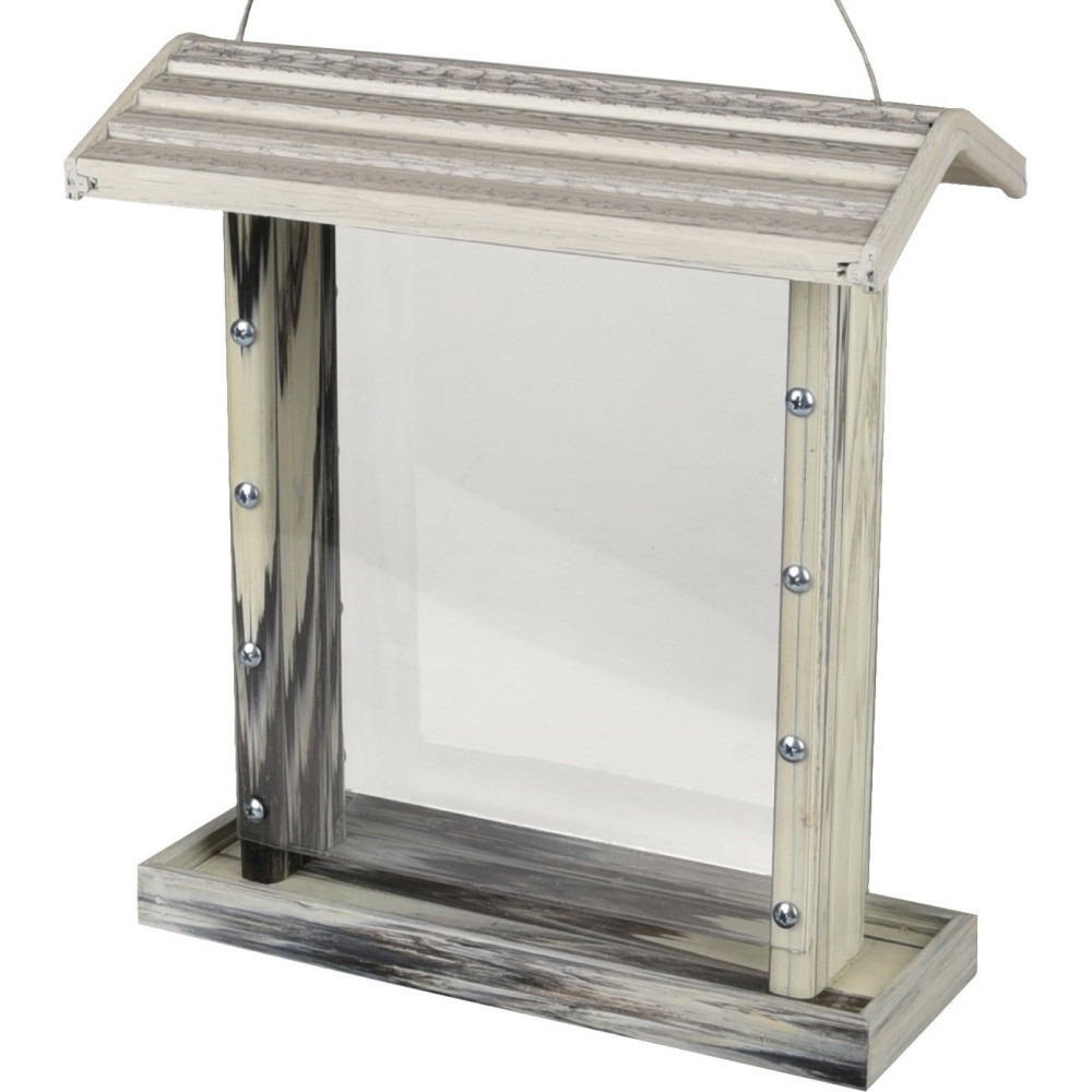 Mangeoire silo pour graines, gris blanc transparent, pour oiseaux