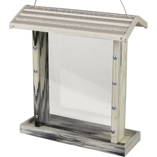 Mangeoire silo pour graines, gris blanc transparent, pour oiseaux