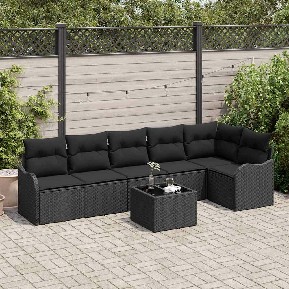 Ensemble de canapé de jardin 7 pcs noir polyrotin