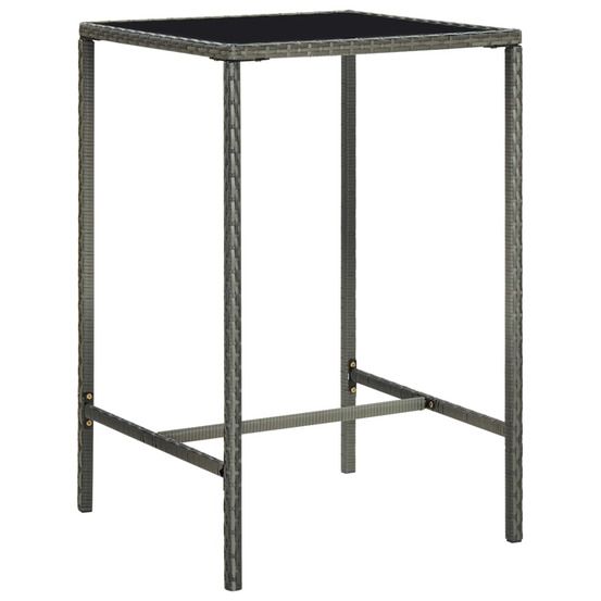 Table de bar de jardin gris 70x70x110cm résine tressée et verre