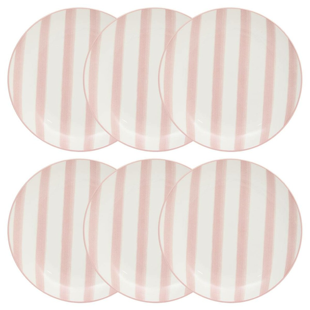 Lot de 6 assiette plate rayée charlie rose d19cm