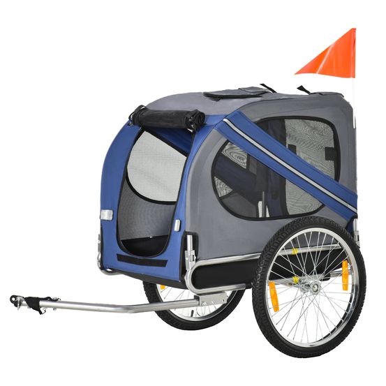 Remorque vélo chien acier excursion plein air imperméable pliable 130x73x90cm bleu
