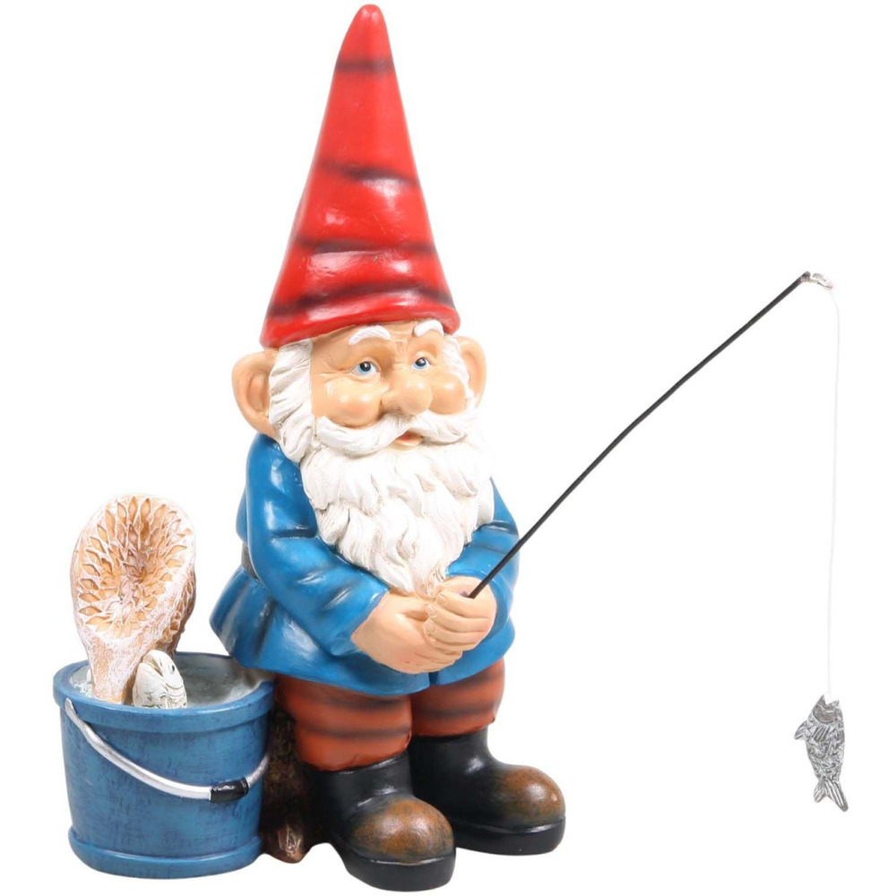 Gnome de jardin pêche à la ligne