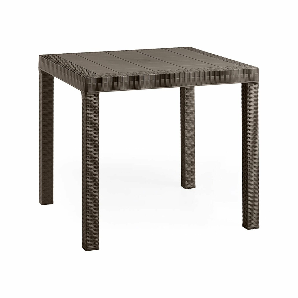 Table d'extérieur acqua, etagère carrée fixe, table de jardin polyvalente effet rotin, 100% made in italy, 80x80h74 cm, marron