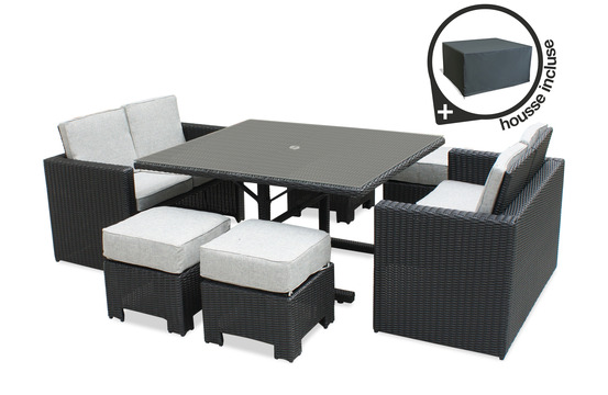 Ensemble repas oceane lunch résine tressée noir et housse