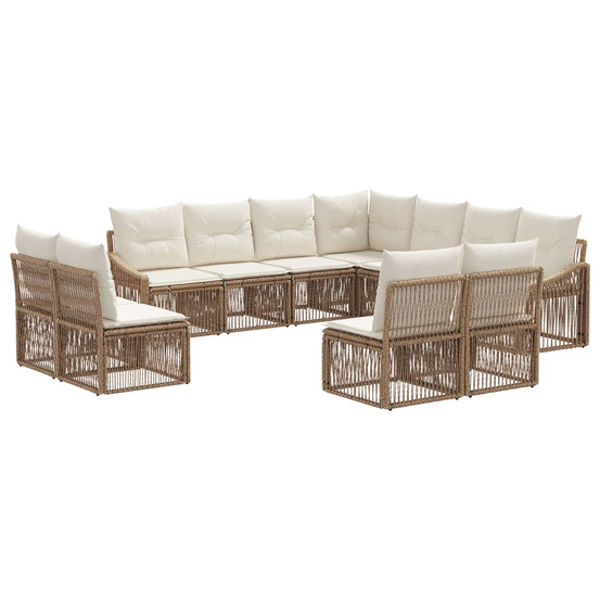 Ensemble de canapé de jardin 11 pcs beige polyrotin
