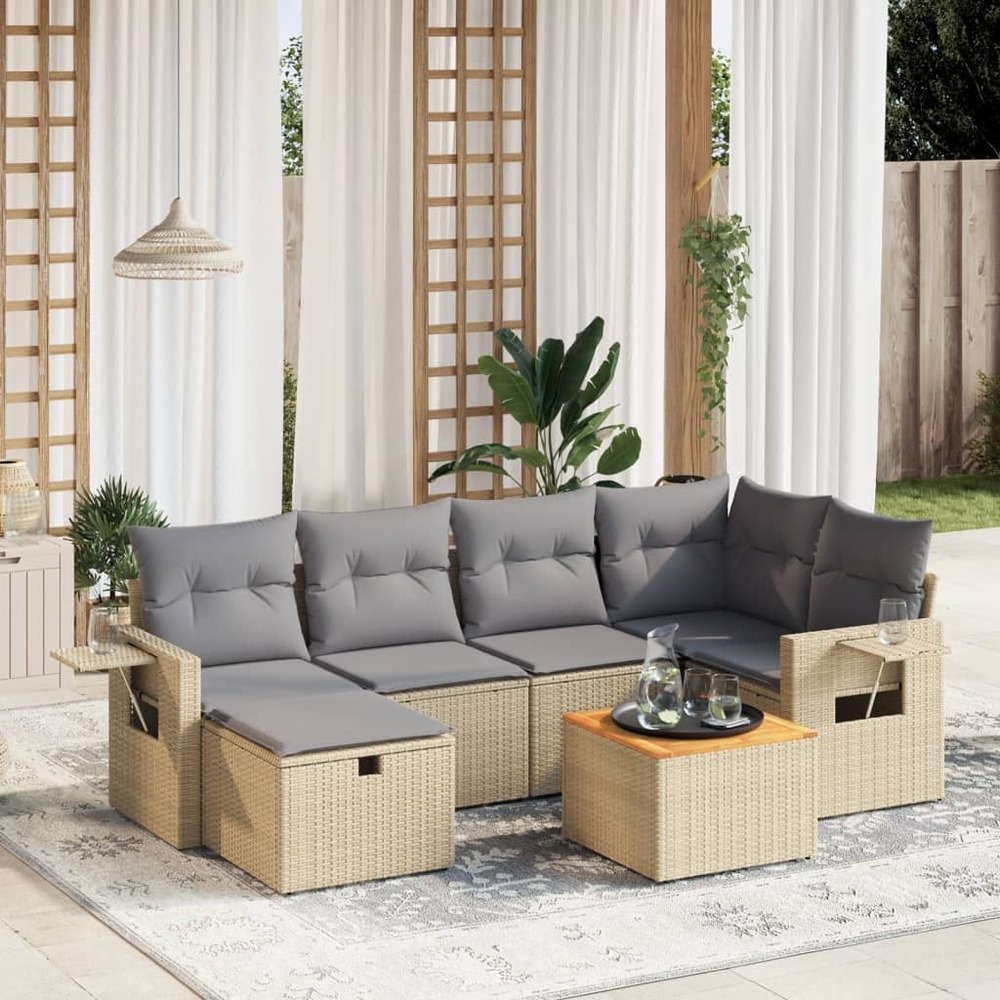 Salon de jardin avec coussins 7pcs mélange beige résine tressée