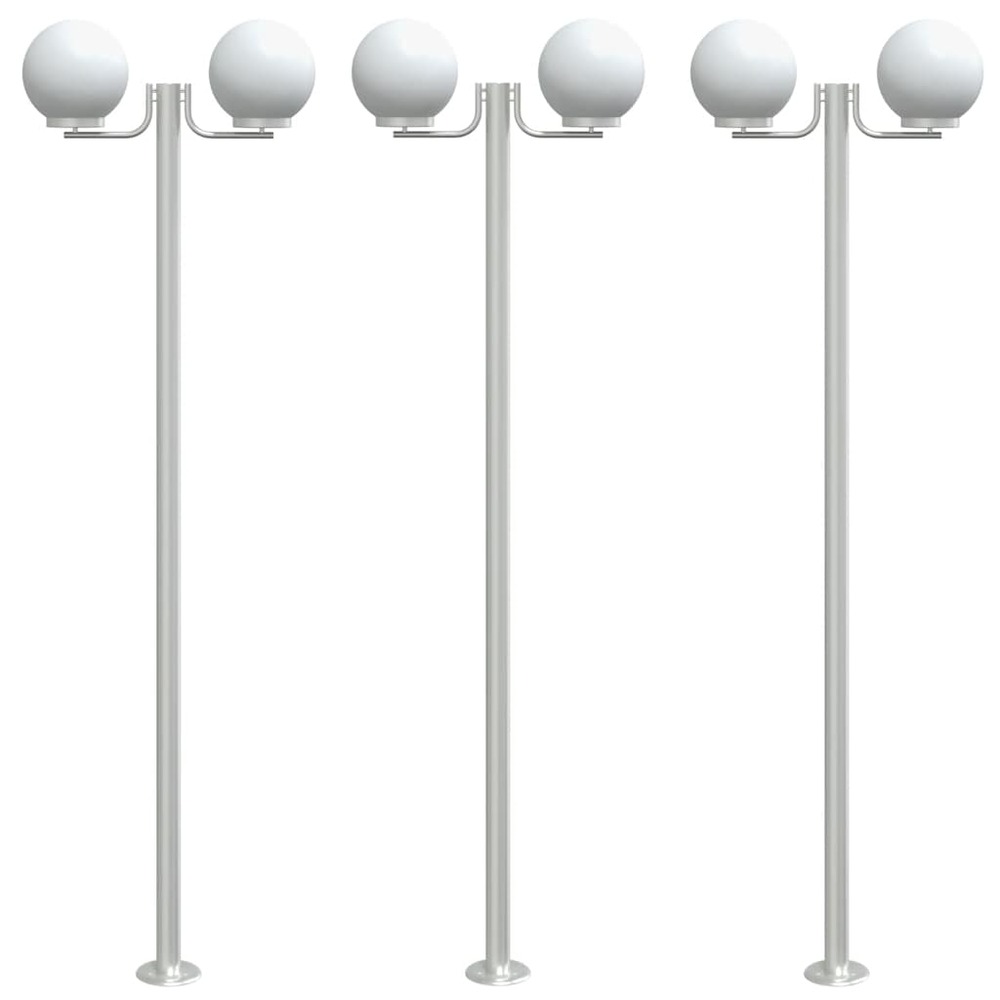 Lampadaires d'extérieur 3 pcs argenté 215 cm acier inoxydable argent