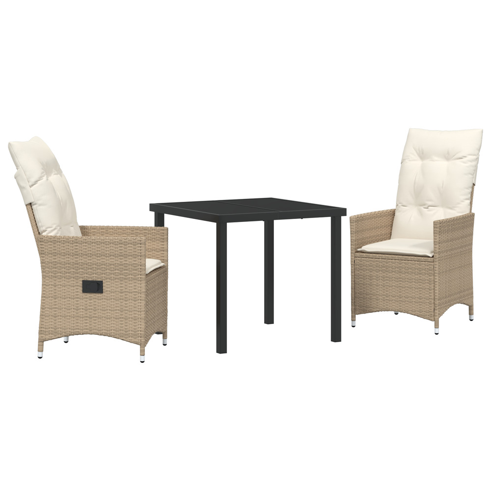 Ensemble de jardin 3 pièces avec coussins beige en poly rattan